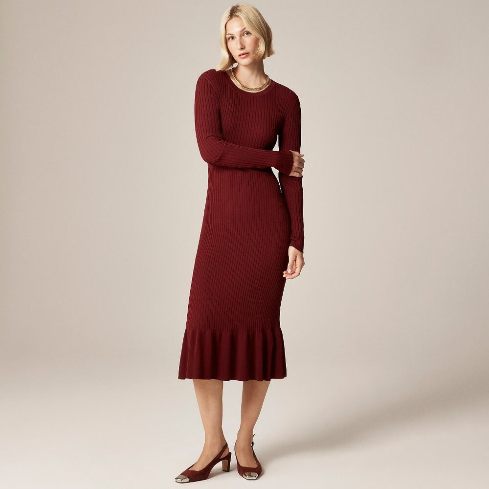 J.Crew Super-stretch ruffle sweater-dress A Burgundy Size Large NWT